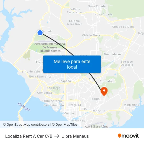 Localiza Rent A Car C/B to Ulbra Manaus map