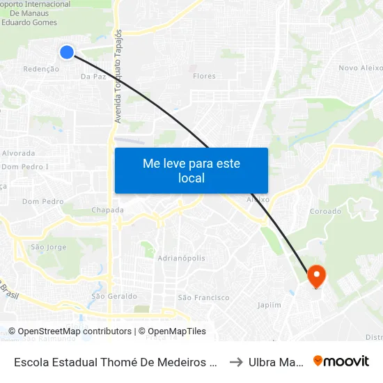 Escola Estadual Thomé De Medeiros Raposo C/B to Ulbra Manaus map