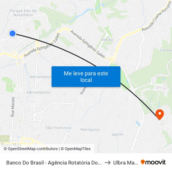Banco Do Brasil - Agência Rotatória Do Eldorado B/C to Ulbra Manaus map