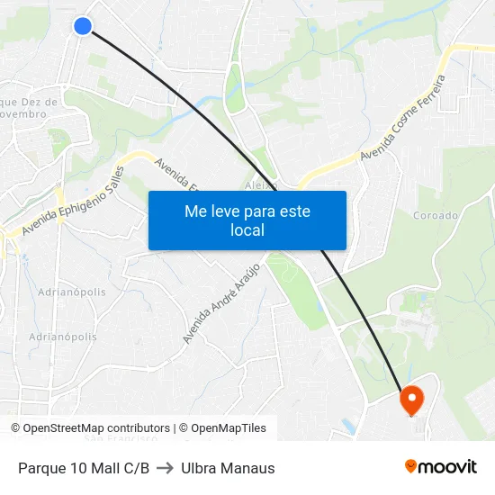 Parque 10 Mall C/B to Ulbra Manaus map