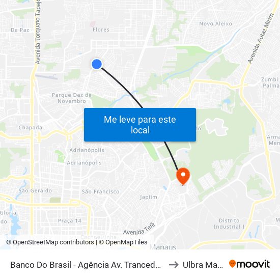 Banco Do Brasil - Agência Av. Trancedo Neves C/B to Ulbra Manaus map