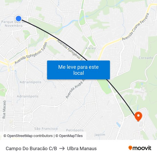 Campo Do Buracão C/B to Ulbra Manaus map