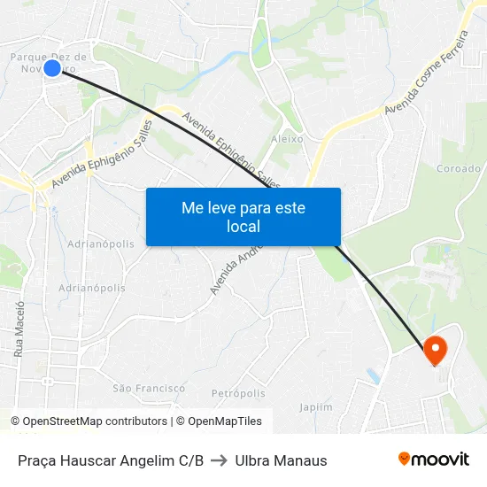 Praça Hauscar Angelim C/B to Ulbra Manaus map