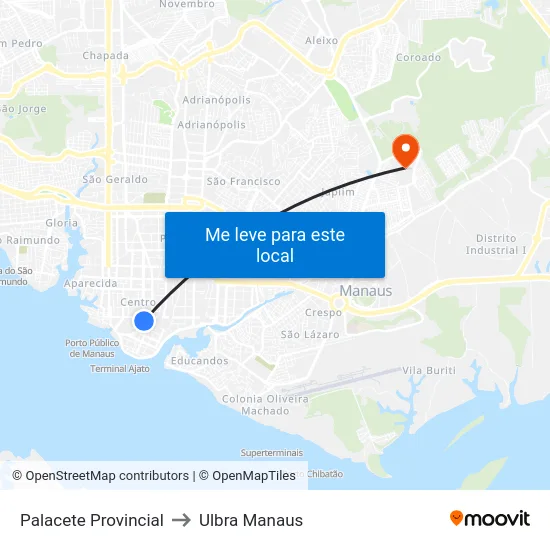 Palacete Provincial to Ulbra Manaus map