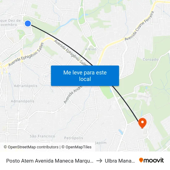Posto Atem Avenida Maneca Marques to Ulbra Manaus map
