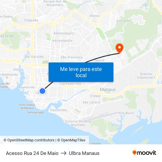 Acesso Rua 24 De Maio to Ulbra Manaus map