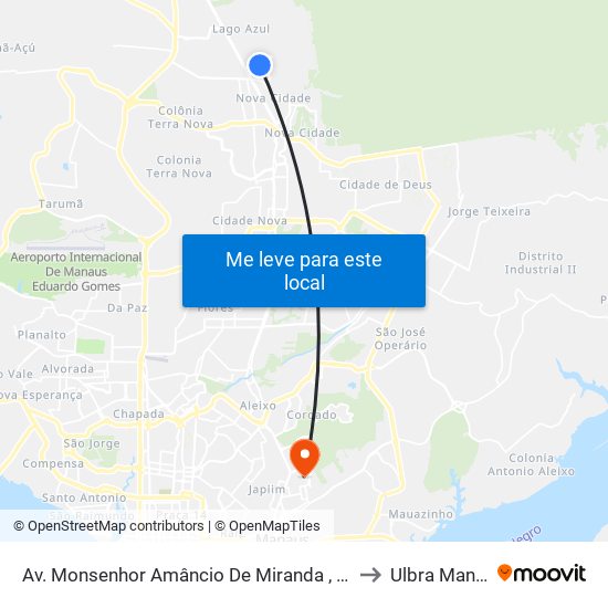 Av. Monsenhor Amâncio De Miranda , 328 B/C to Ulbra Manaus map