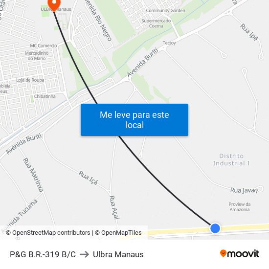 P&G B.R.-319 B/C to Ulbra Manaus map