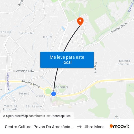 Centro Cultural Povos Da Amazônia B/C to Ulbra Manaus map