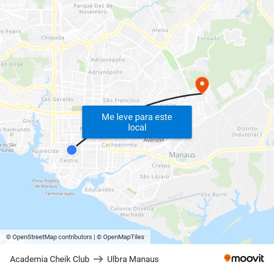 Academia Cheik Club to Ulbra Manaus map