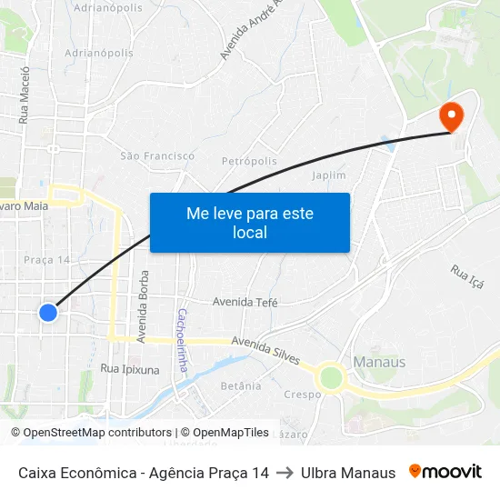 Caixa Econômica - Agência Praça 14 to Ulbra Manaus map