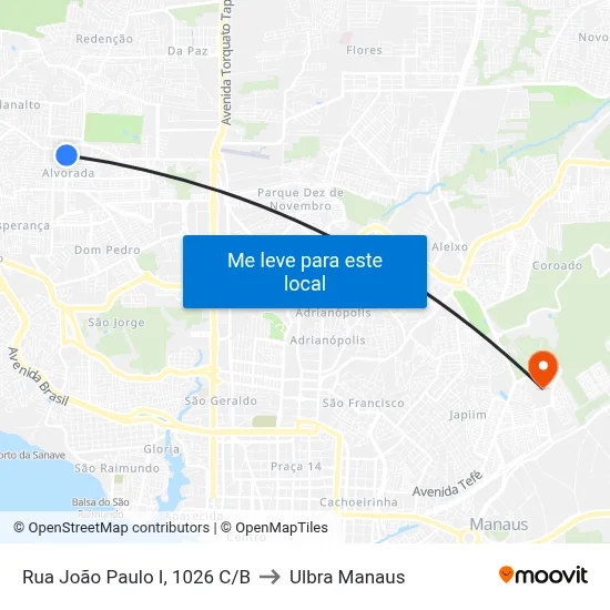Rua João Paulo I, 1026 C/B to Ulbra Manaus map