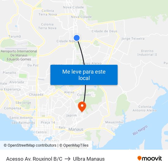 Acesso Av. Rouxinol B/C to Ulbra Manaus map