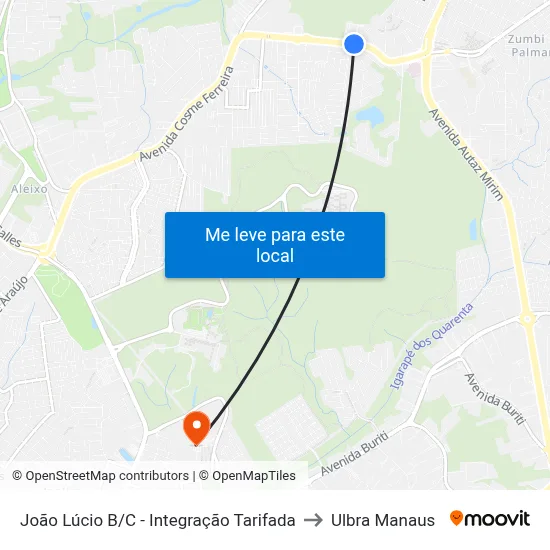 João Lúcio B/C - Integração Tarifada to Ulbra Manaus map