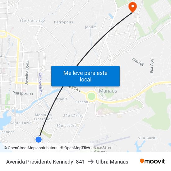 Avenida Presidente Kennedy- 841 to Ulbra Manaus map