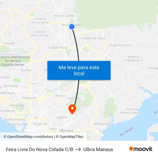 Feira Livre Do Nova Cidade C/B to Ulbra Manaus map