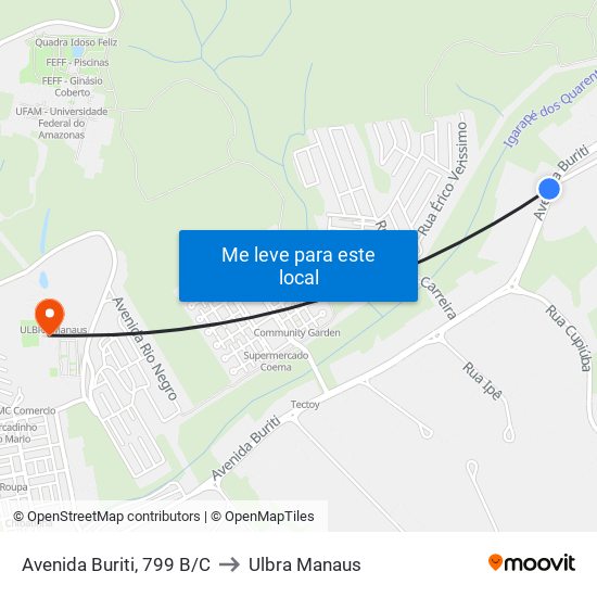 Avenida Buriti, 799 B/C to Ulbra Manaus map