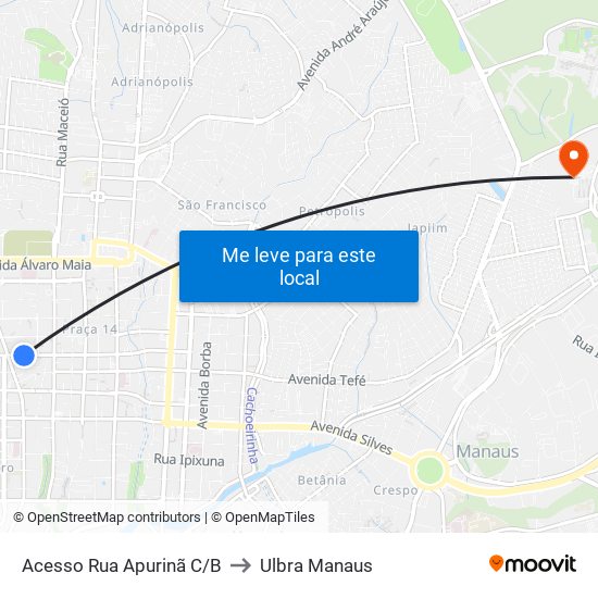 Acesso Rua Apurinã C/B to Ulbra Manaus map