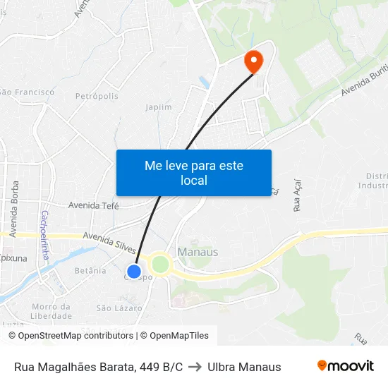 Rua Magalhães Barata, 449 B/C to Ulbra Manaus map