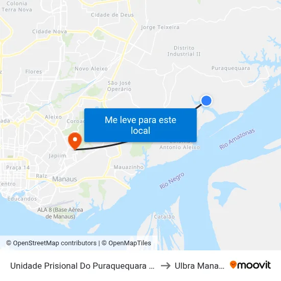 Unidade Prisional Do Puraquequara C/B to Ulbra Manaus map