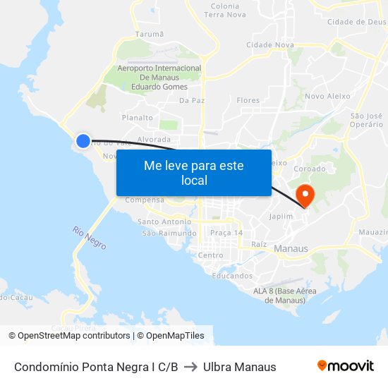 Condomínio Ponta Negra I C/B to Ulbra Manaus map