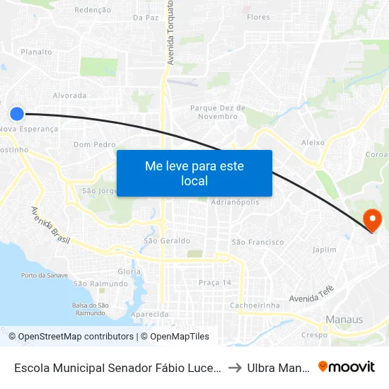 Escola Municipal Senador Fábio Lucena C/B to Ulbra Manaus map