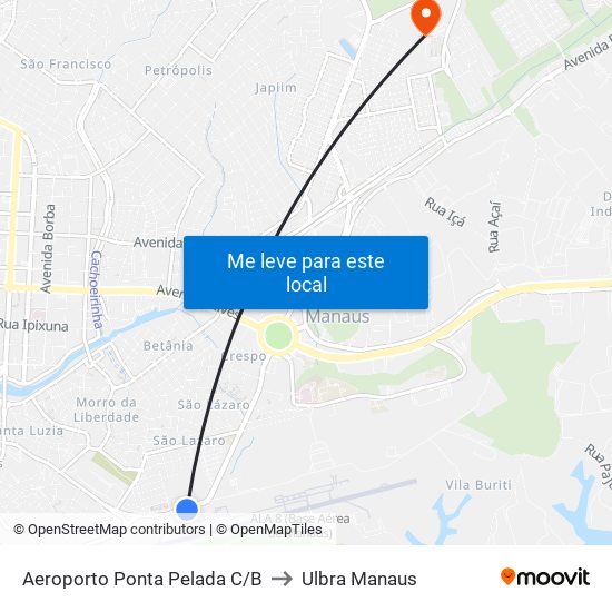Aeroporto Ponta Pelada C/B to Ulbra Manaus map