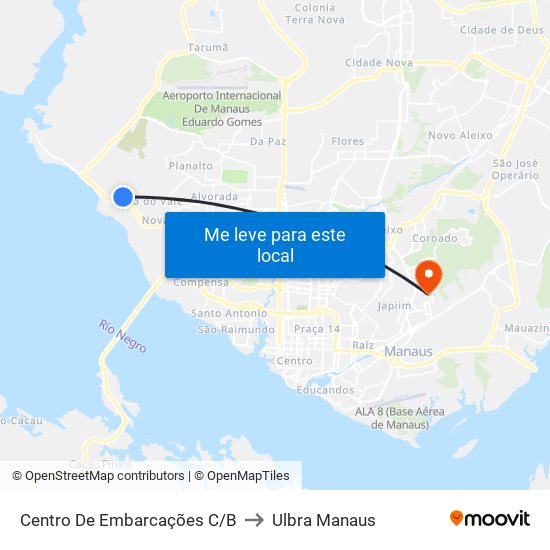 Centro De Embarcações C/B to Ulbra Manaus map
