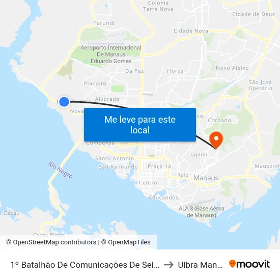 1º Batalhão De Comunicações De Selva C/B to Ulbra Manaus map