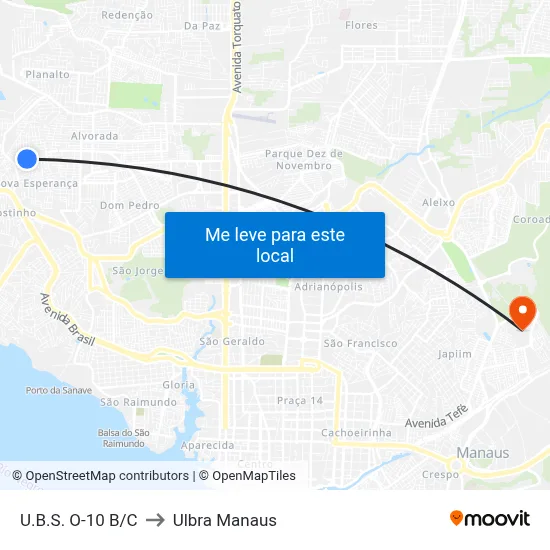 U.B.S. O-10 B/C to Ulbra Manaus map