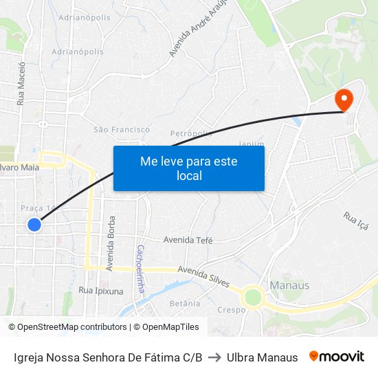 Igreja Nossa Senhora De Fátima C/B to Ulbra Manaus map