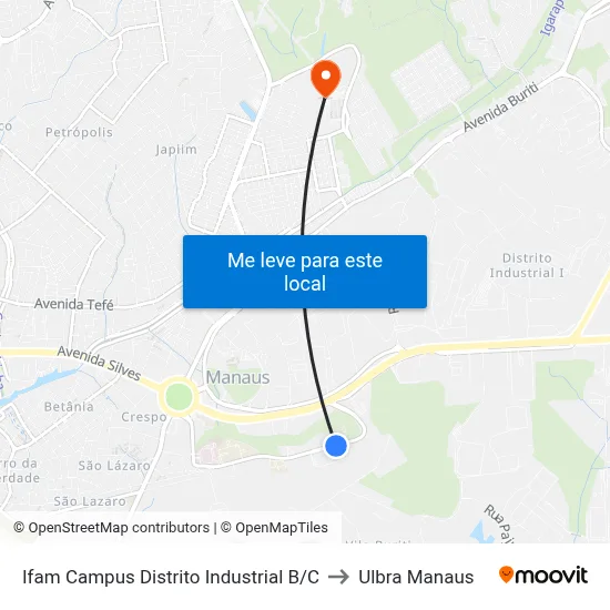 Ifam Campus Distrito Industrial B/C to Ulbra Manaus map