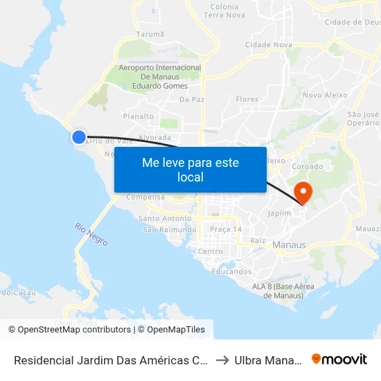 Residencial Jardim Das Américas C/B to Ulbra Manaus map