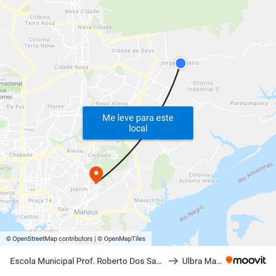 Escola Municipal Prof. Roberto Dos Santos Vieira B/C to Ulbra Manaus map