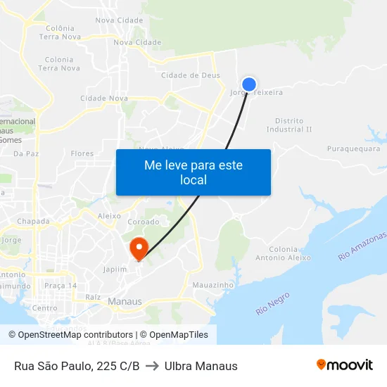 Rua São Paulo, 225 C/B to Ulbra Manaus map