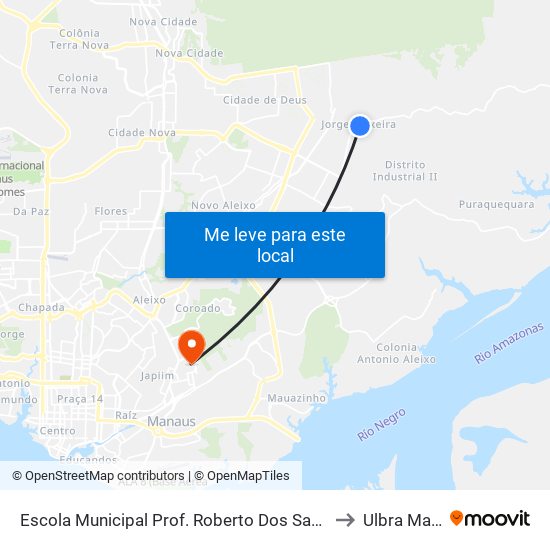 Escola Municipal Prof. Roberto Dos Santos Vieira C/B to Ulbra Manaus map