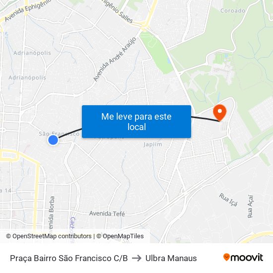 Praça Bairro São Francisco C/B to Ulbra Manaus map
