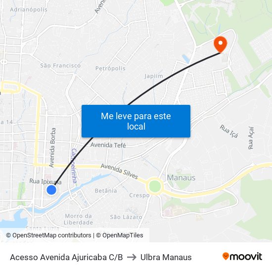 Acesso Avenida Ajuricaba C/B to Ulbra Manaus map