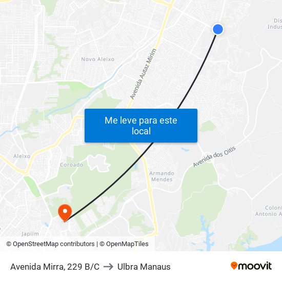 Avenida Mirra, 229 B/C to Ulbra Manaus map