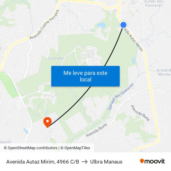 Avenida Autaz Mirim, 4966 C/B to Ulbra Manaus map