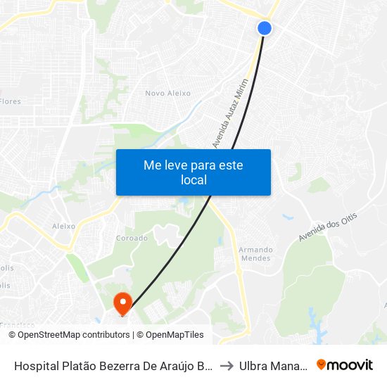 Hospital Platão Bezerra De Araújo B/C to Ulbra Manaus map