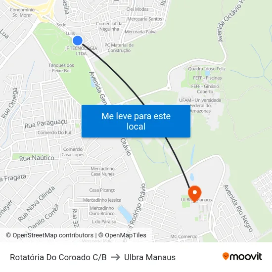 Rotatória Do Coroado C/B to Ulbra Manaus map