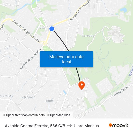 Avenida Cosme Ferreira, 586 C/B to Ulbra Manaus map