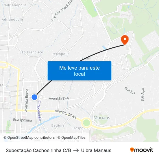 Subestação Cachoeirinha C/B to Ulbra Manaus map