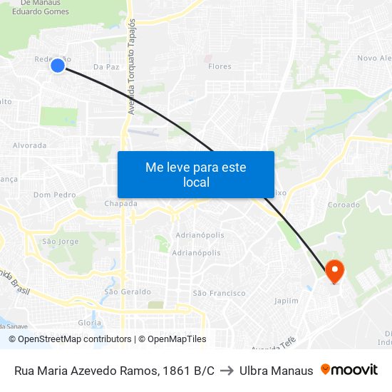 Rua Maria Azevedo Ramos, 1861 B/C to Ulbra Manaus map