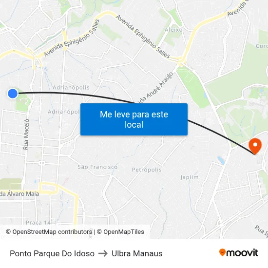 Ponto Parque Do Idoso to Ulbra Manaus map