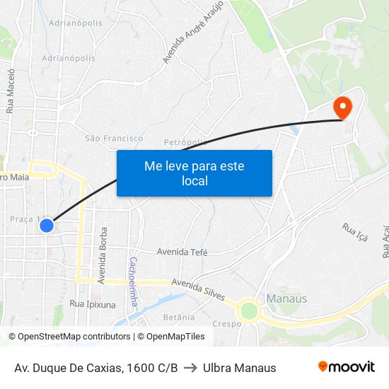 Av. Duque De Caxias, 1600 C/B to Ulbra Manaus map