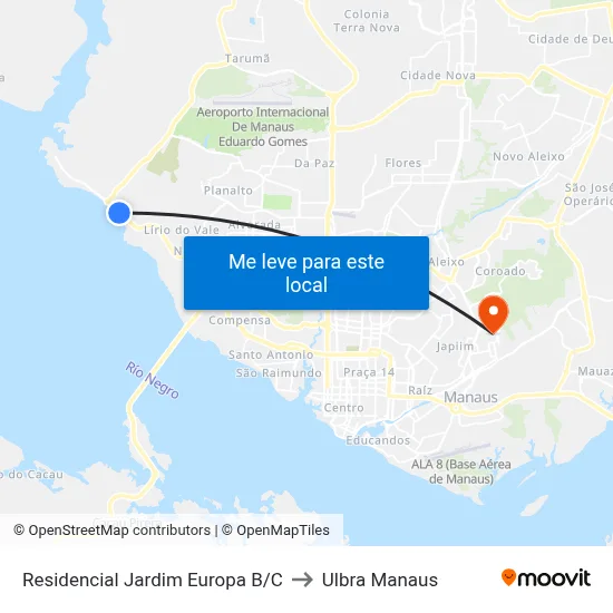 Residencial Jardim Europa B/C to Ulbra Manaus map