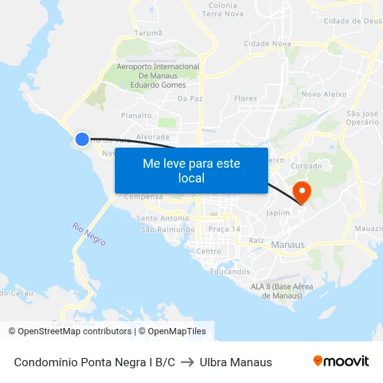 Condomínio Ponta Negra I B/C to Ulbra Manaus map