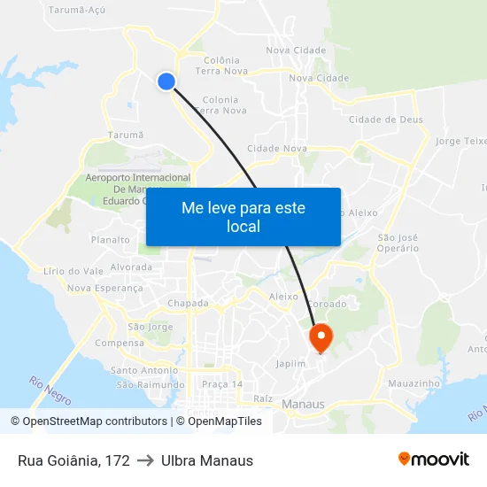 Rua Goiânia, 172 to Ulbra Manaus map